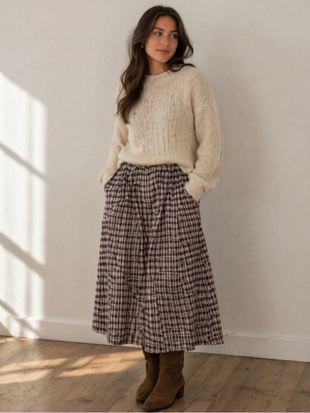 NWT Appleseeds Skirt Petite 6P Plaid Button Zip Pockets Minimalist Academia